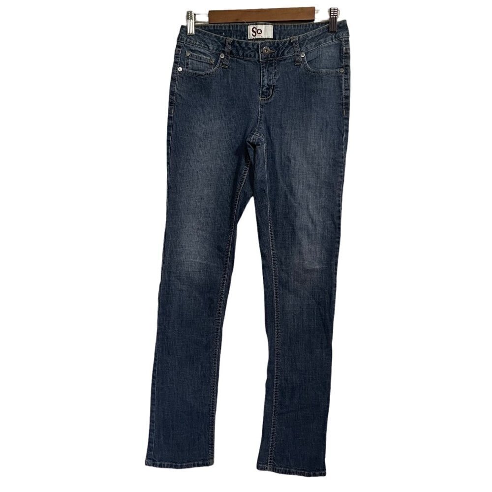 SO Junior Women's Dark Wash Factory Faded Slim Y2K Low Rise Jeans Size 7